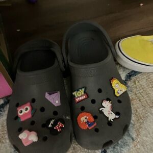 Gray Clog Shoes with Fun Charms